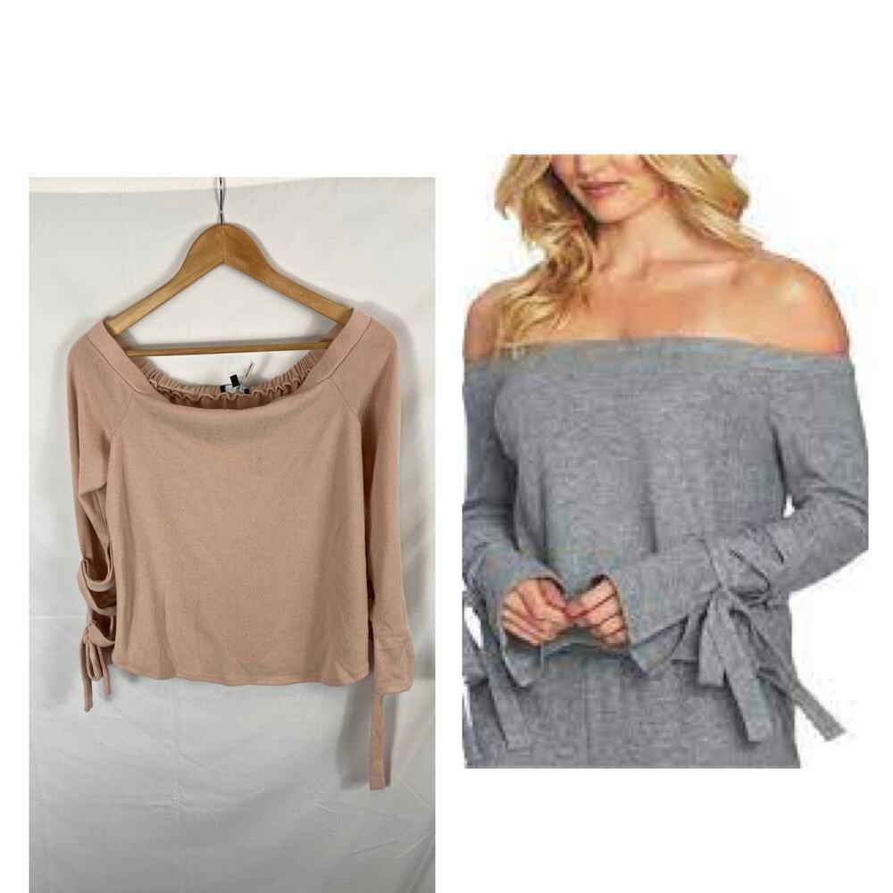 1.State Womens Tie-Sleeve Knit Blouse Blush Pink Size Small